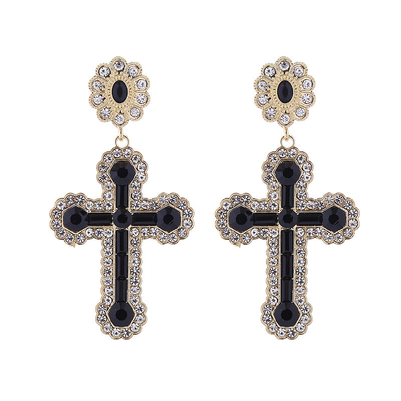 Wholesale Diamond Cross Gold and Silver Needle Earrings
